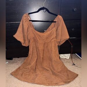 Audrey Parks Francesca's Brown Corduroy Bow Back Puff Sleeve Mini Dress Large
